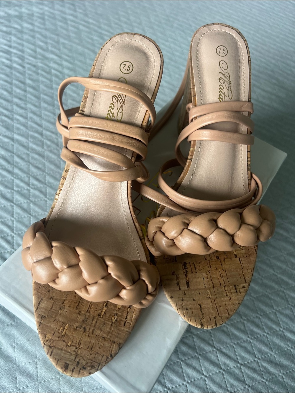 Mata Shoes Braided Strappy Cork Heels in Nude